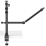 PICTRON LS11 Camera Mount Desk Stand with Auxiliary Holding Arm, Flexible Overhead Camera Mount, Webcam Table C-Clamp Multi Mount for Photography Videography Live Stream