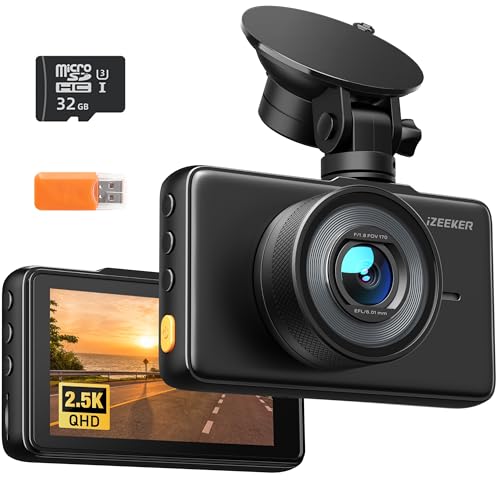 iZEEKER 2.5K Dash Cam, 1440P QHD Car Camera with Free 32GB Card, 3' IPS Display, Night Vision, WDR, 170°Wide Angle, Loop Recording, G-Sensor Emergency Recording, 24H Parking Mode, Type C