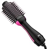 Hair Dryer and Blow Dryer Brush in One, 4 in 1 Hair Dryer and Styler Volumizer with Negative Ion Anti-frizz Ceramic Titanium Barrel Hot Air Straightener Brush 75MM Oval Shape, Black/Pink