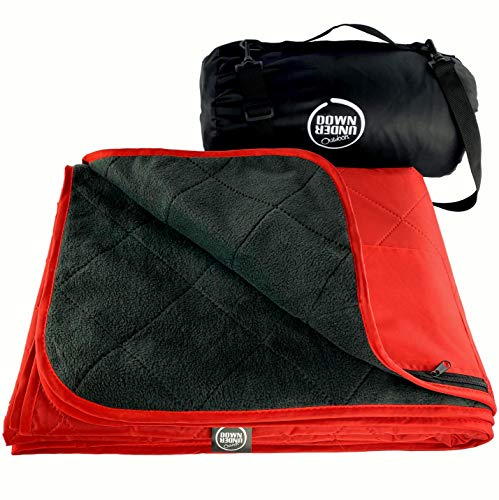 DOWN UNDER OUTDOORS Large Waterproof Windproof Extra Thick 350 GSM Quilted Fleece Stadium Blanket, Machine Washable Camping Picnic & Outdoor, Beach, Baseball,Dog, 82 x 55 (Red)