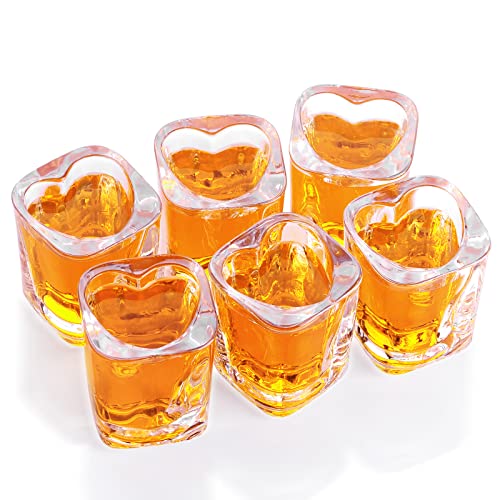 Valeways 2oz Heavy Base Shot Glasses, Sets of 6/Heart Shaped Clear Tequila Shots/Square Shot /Espresso Shot Glass/Bulk Shot Glasses