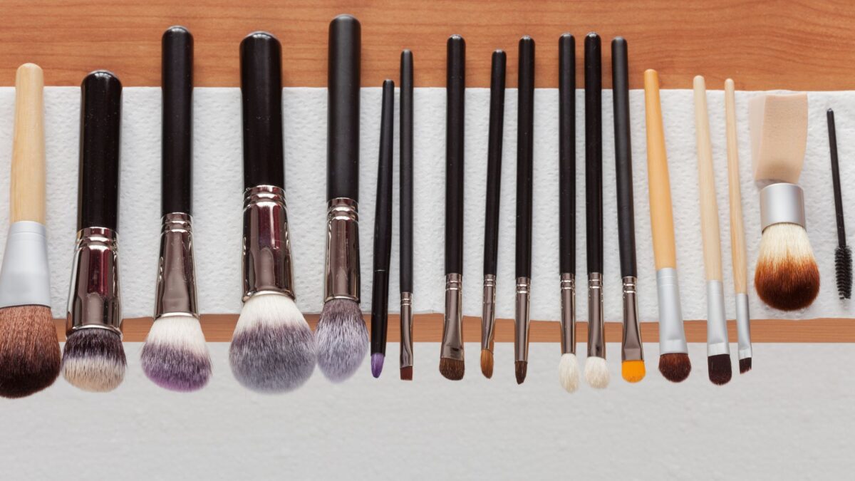 makeup brushes drying on paper towel