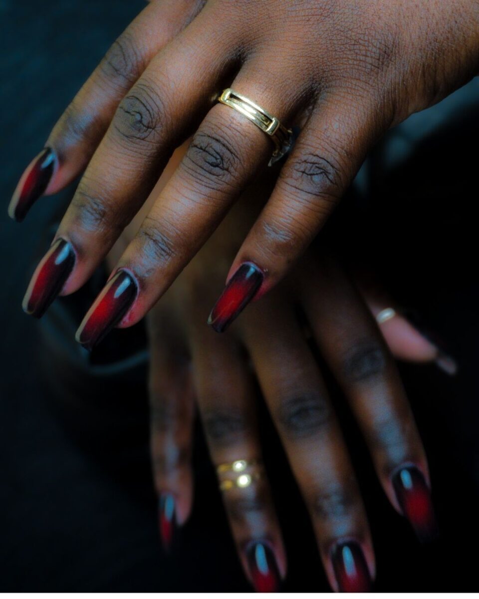 Red Aura painted Nails